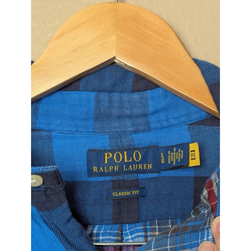 Polo Ralph Lauren Plaid Button Down Shirt Blue‎ Classic Fit Cotton Mens L